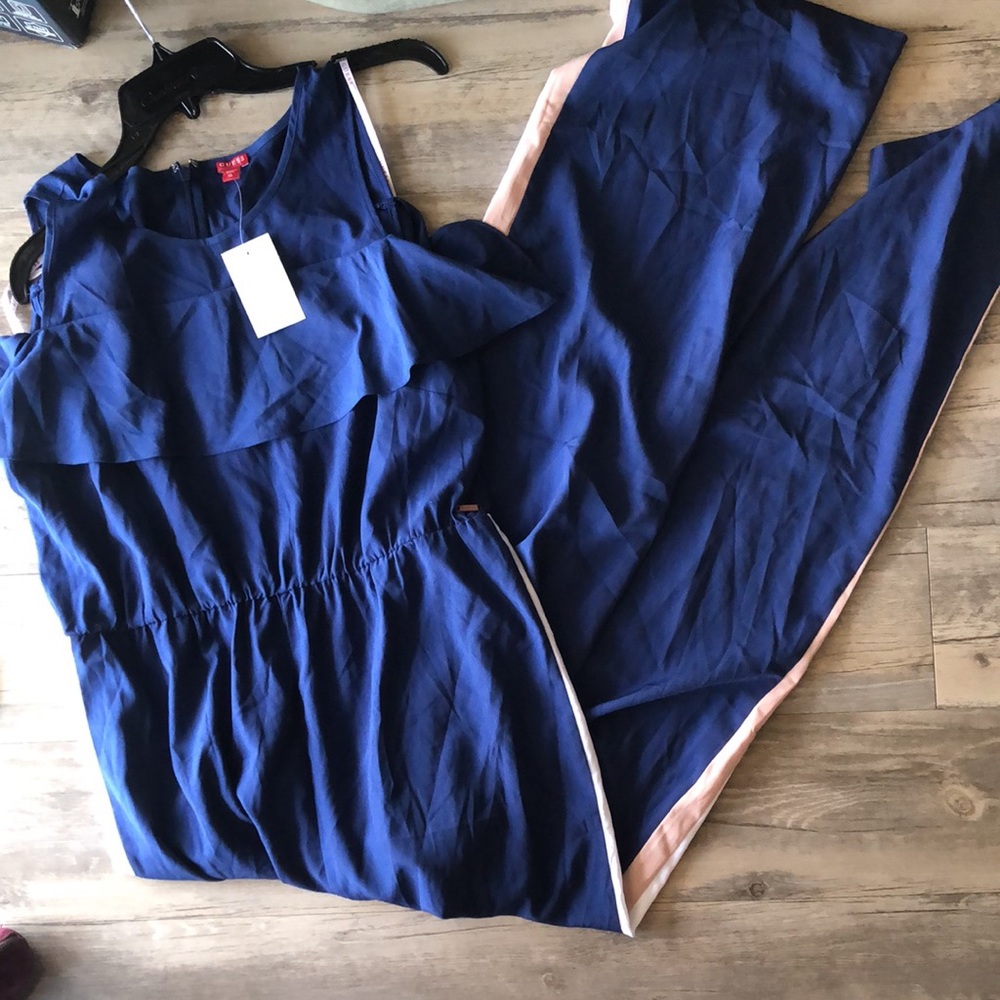 GUESS ruffle side stripe wide leg jumpsuit